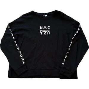 H&M NYC USA Black Cropped Long Sleeve Shirt Medium